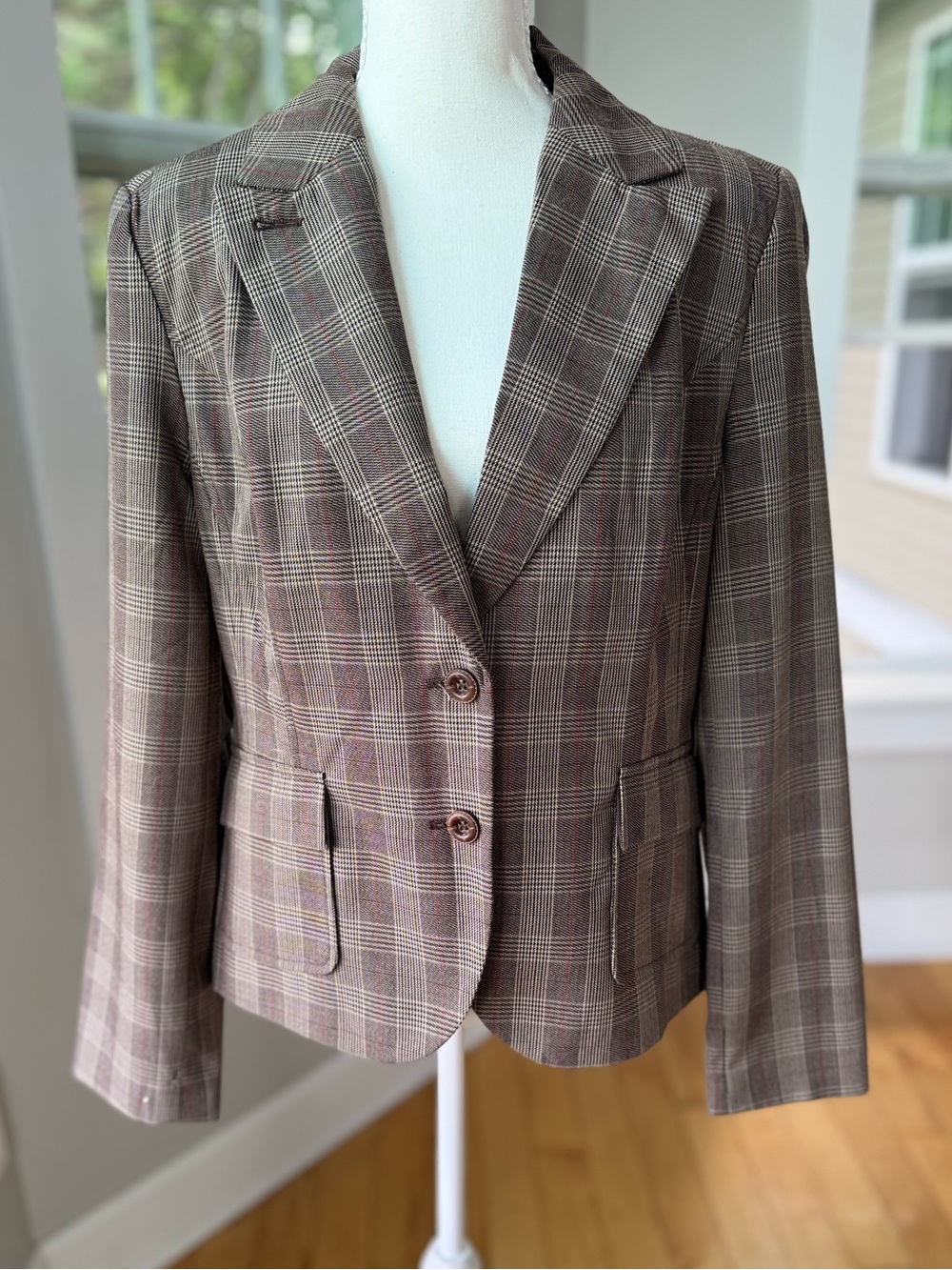 Chadwick’s Brown Plaid Cropped Blazer Jacket Vintage 90s Size 14